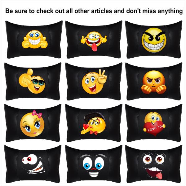 Auto Nackenkissen 20x30cm Nackenpolster Leder Schwarz mit Druck Design Smiley
